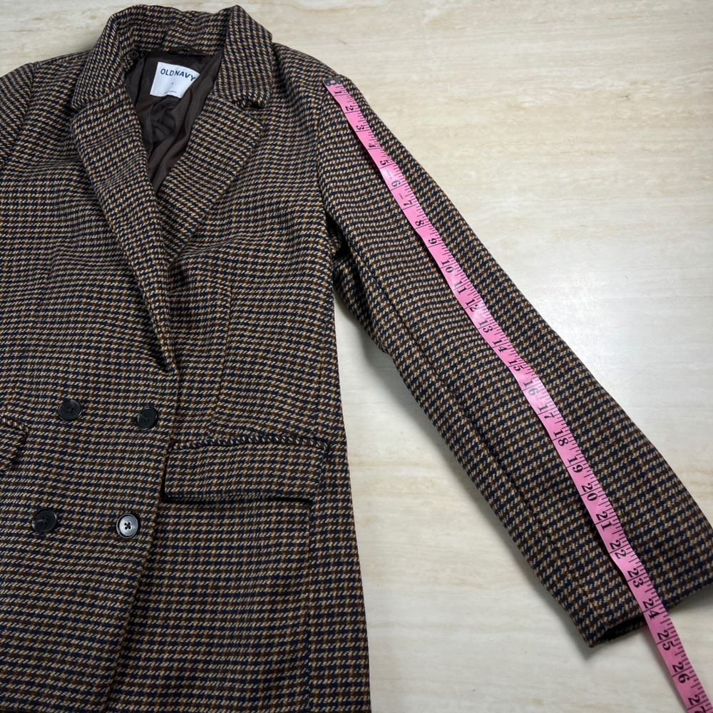 Old Navy Houndstooth Blazer Jacket Brown Black Double Breasted Size M - Picture 3 of 9